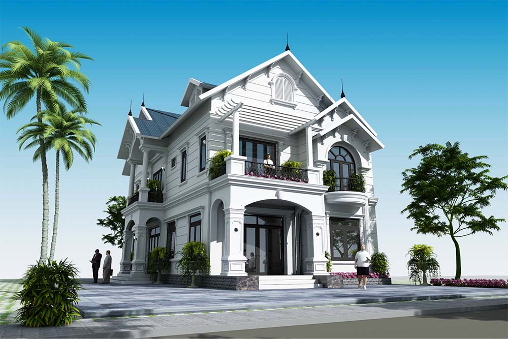 Thiết kế biệt thự mái thái đẹp tại Thái Bình 2 tầng