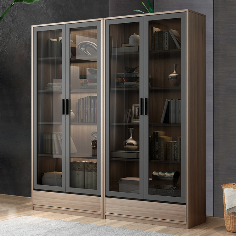 Modern Office Furniture with Glass Doors High Office Wooden Filling Cabinet with Bookcases