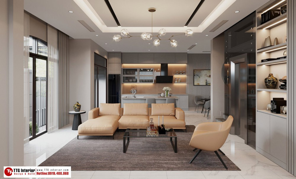Mẫu phòng khách hiện đại giá thiết kế nhà ở Thái Bình