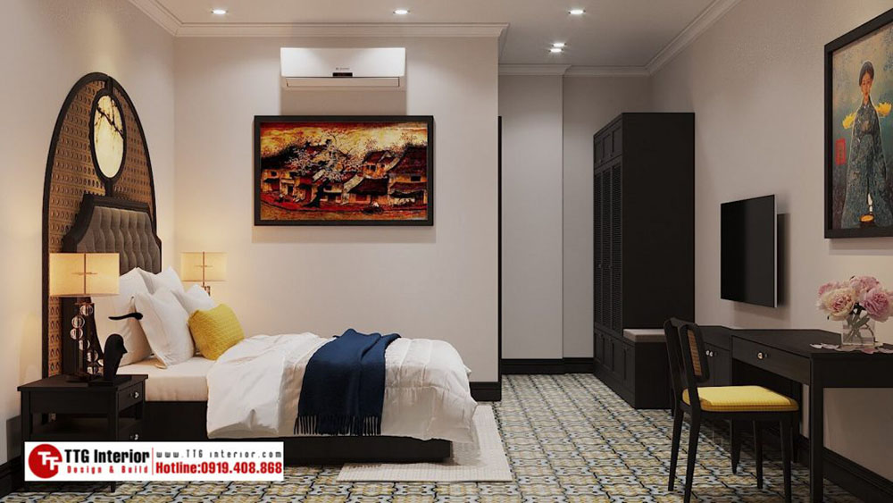 thiết kế nội thất chung cư cao cấp với phòng ngủ theo tone màu nhẹ nhàng 