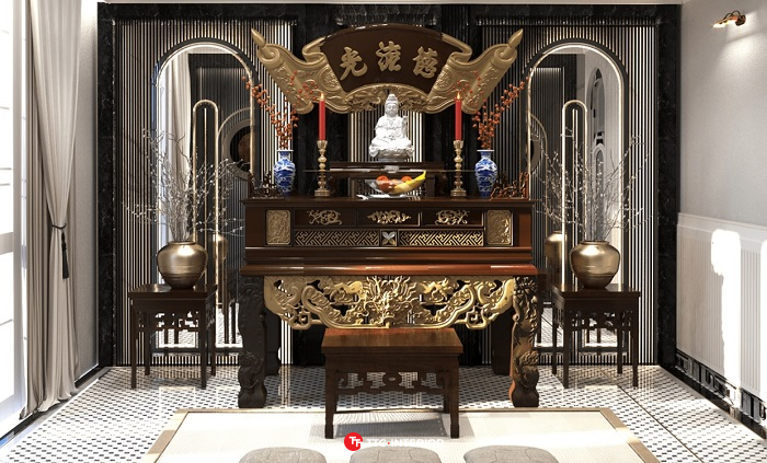 mẫu bàn thờ Phật chung với gia tiên