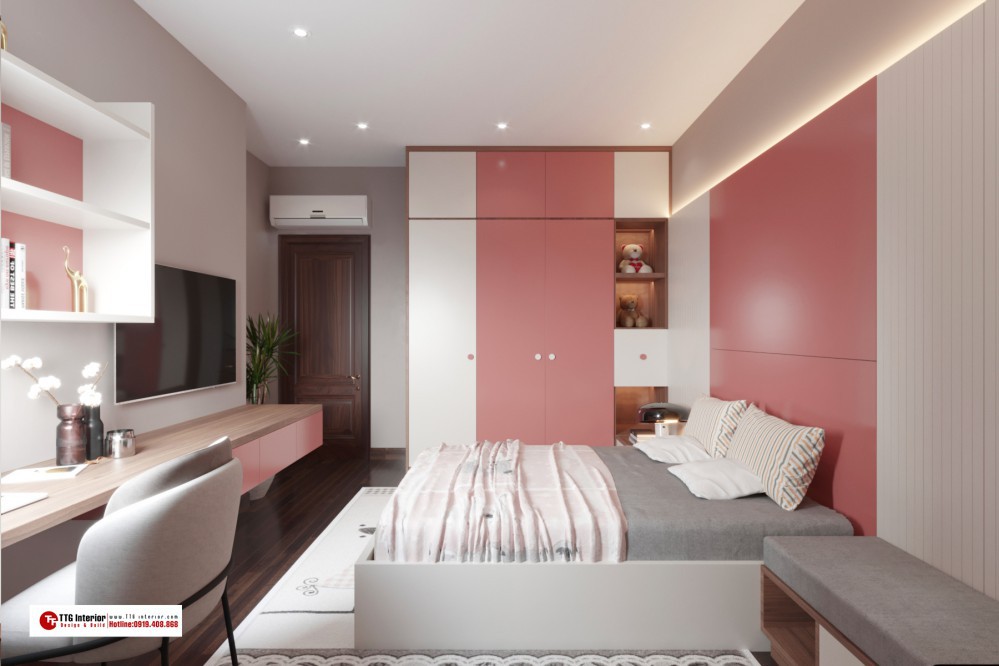 Phòng ngủ đẹp cho nữ màu hồng