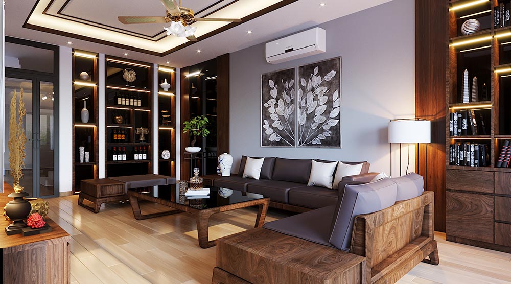 Phòng khách với chất liệu gỗ tự nhiên cao cấp sang trọng