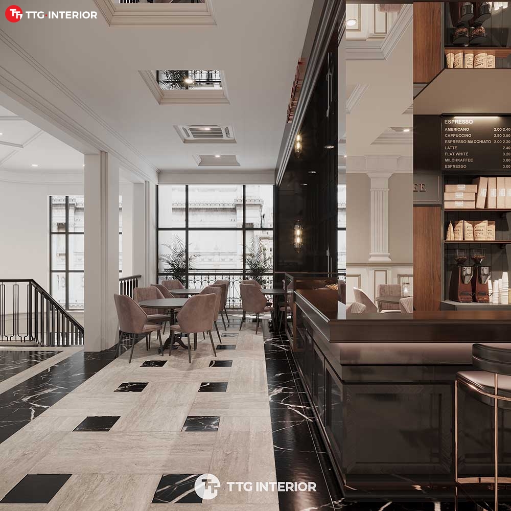 Kết nối các không gian thiết kế quán cafe theo phong cách châu Âu độc đáo