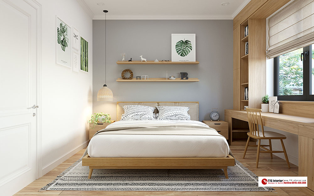 Phòng ngủ trong mẫu thiết kế nội thất homestay Hải Phòng đơn giản