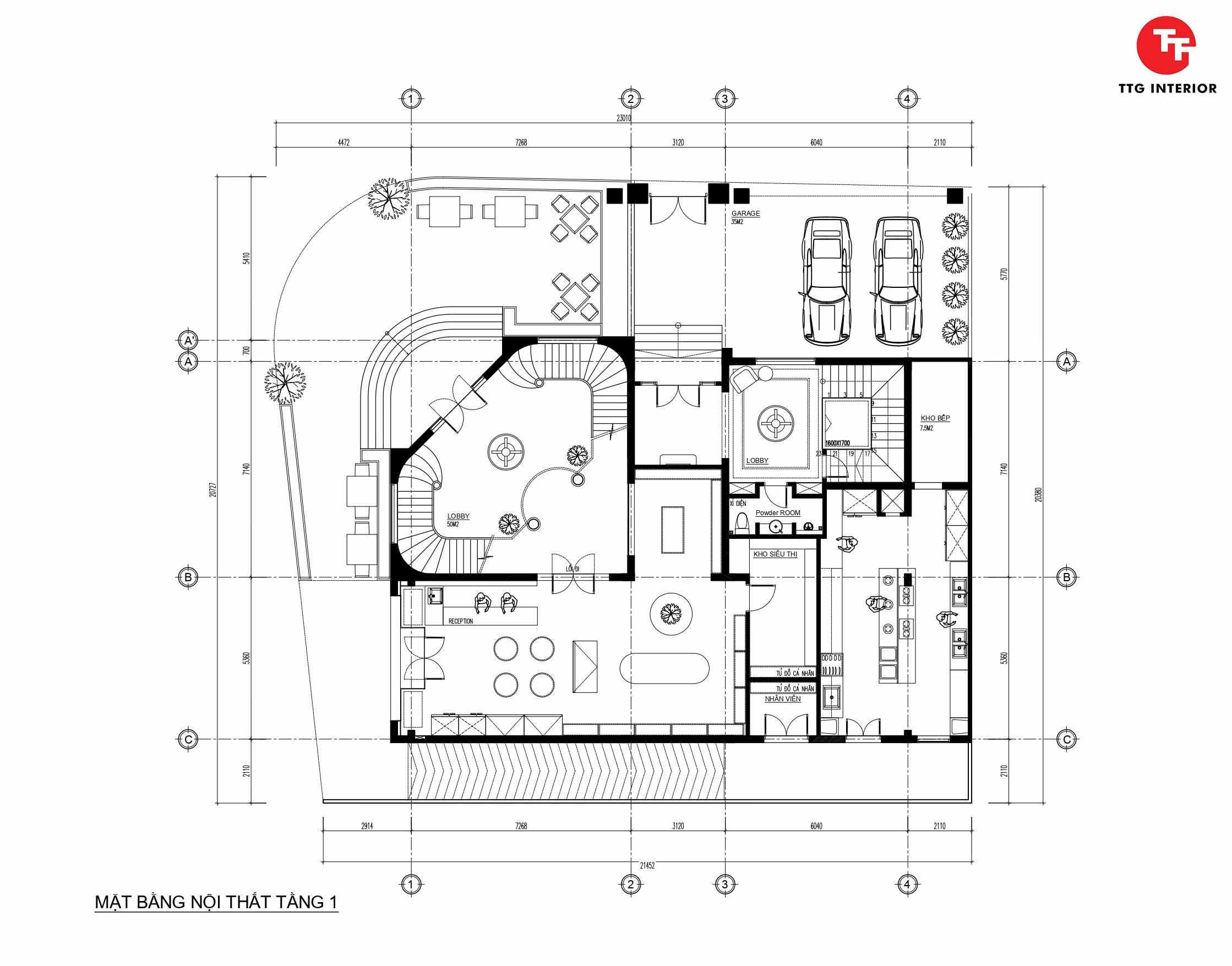 Mặt bằng bố trí nội thất tầng 1 dự án Brasseries Building