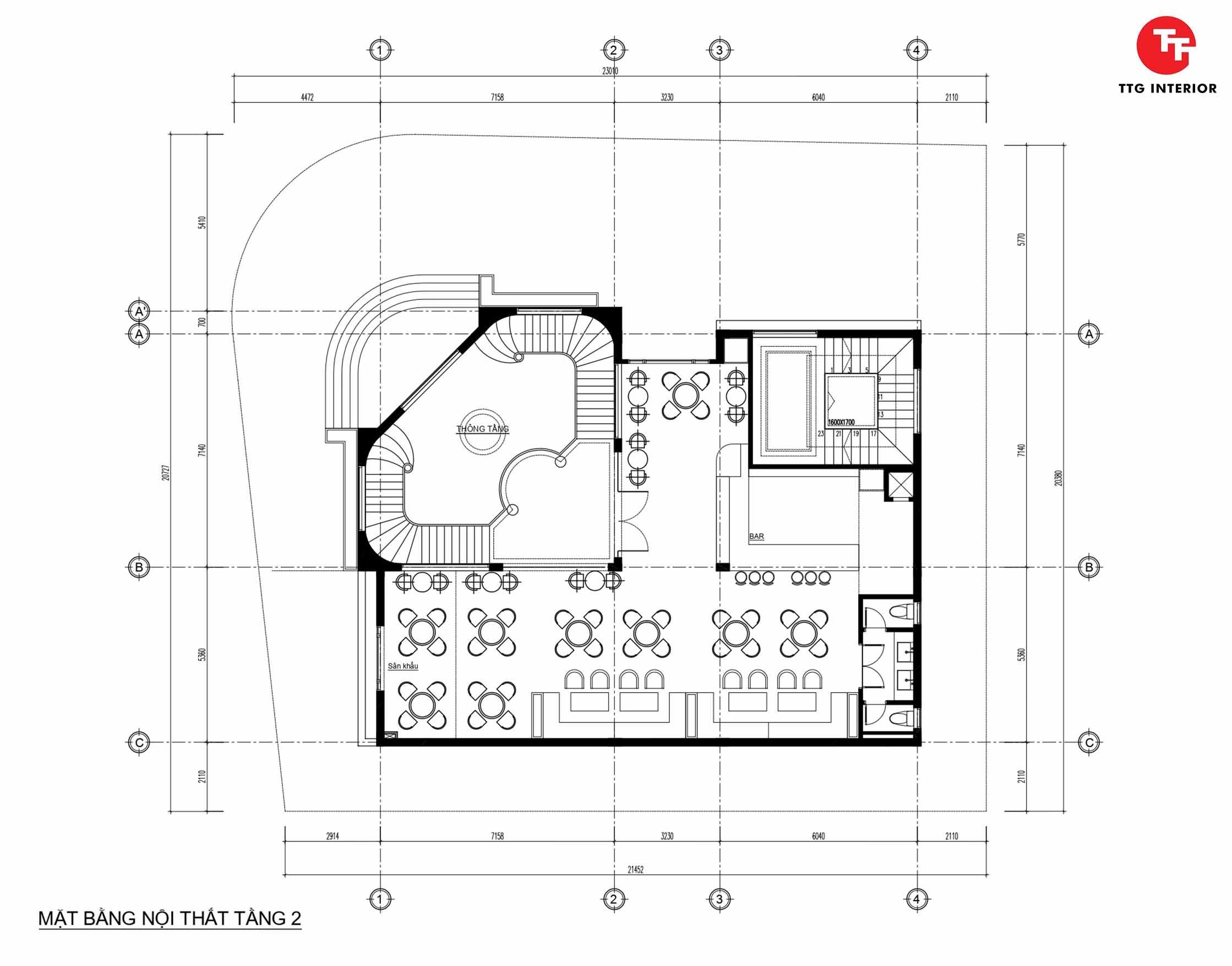 Mặt bằng bố trí nội thất tầng 2 dự án Brasseries Building