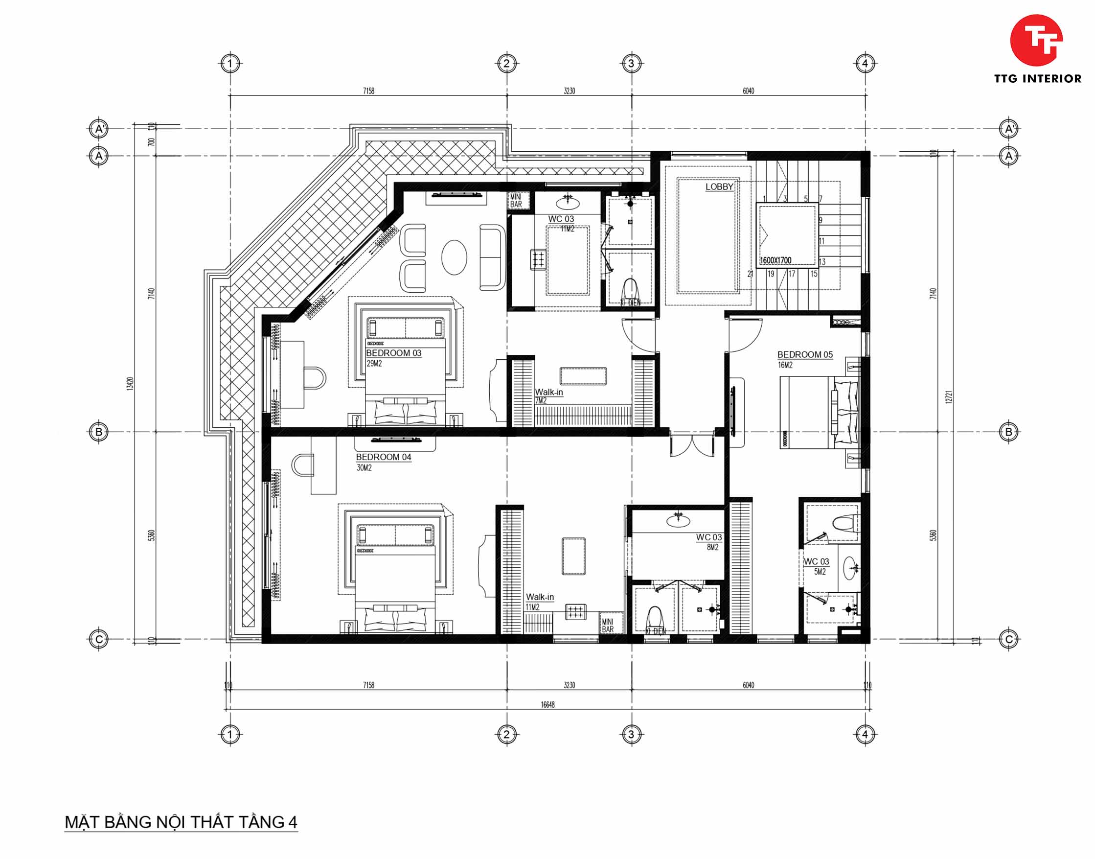 Mặt bằng bố trí nội thất tầng 4 dự án Brasseries Building