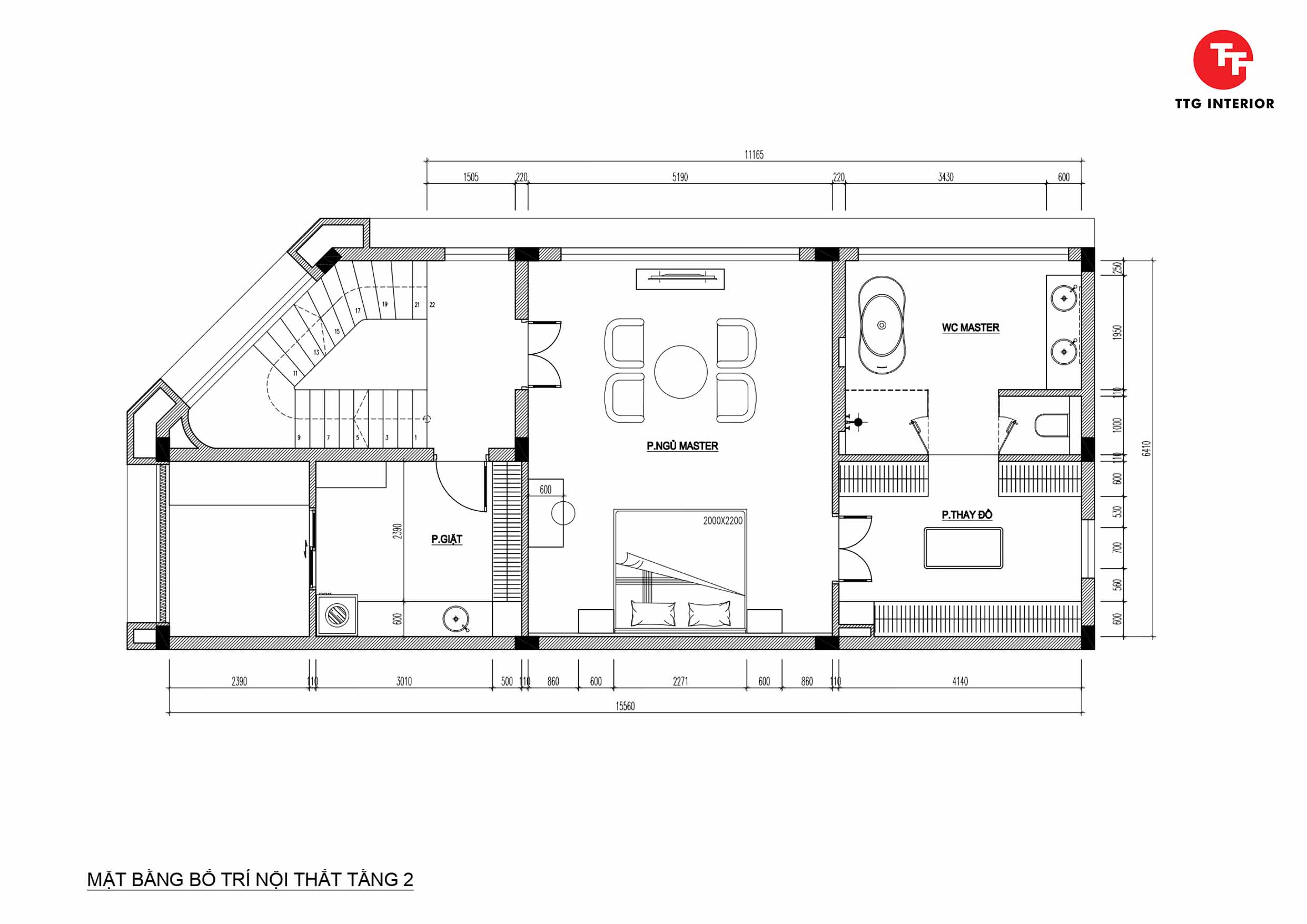 Mặt bằng bố trí nội thất tầng 2