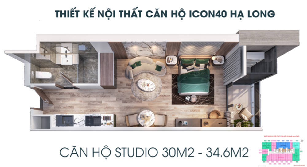 Phòng khách sang trọng, tiện nghi của căn chung cư Icon 40