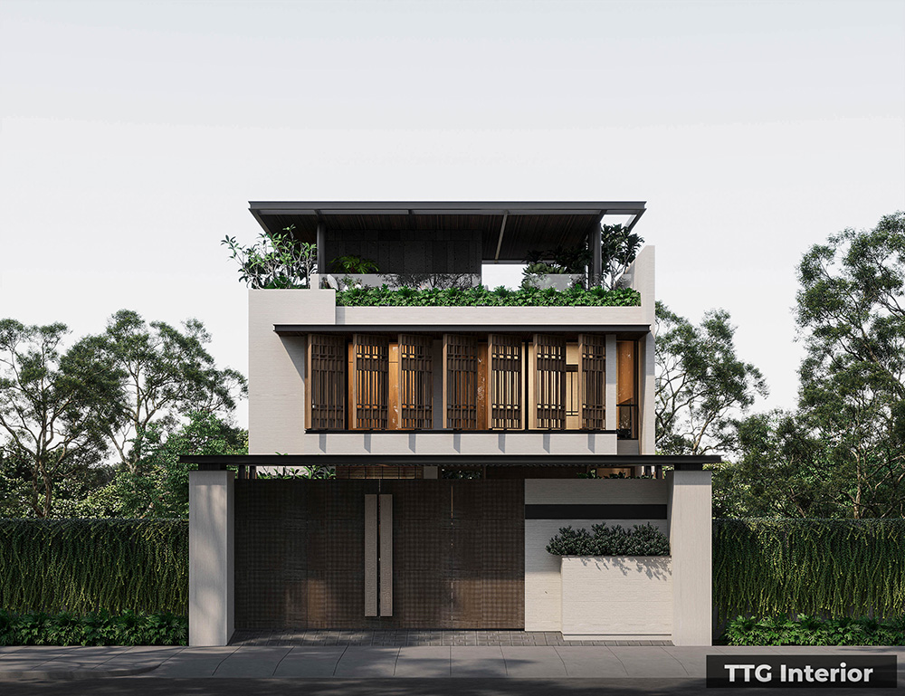 Thiết Kế Biệt Thự Hiện Đại 3 Tầng Sang Trọng Đột Phá Từ TTG 1 Mặt tiền hiện đại và riêng tư tối đa