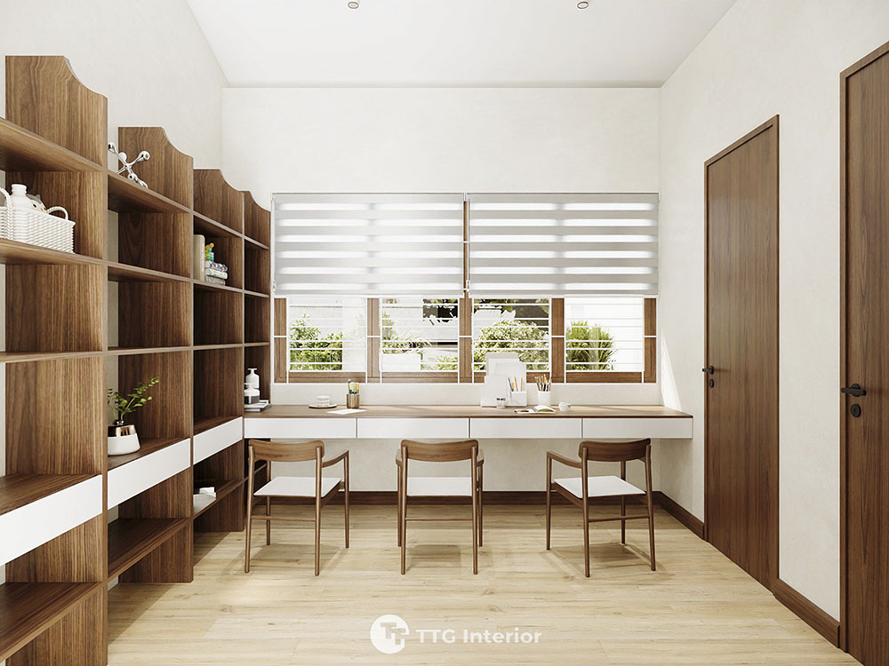 Thiết kế nhà phố sân vườn 2 tầng sống xanh giữa lòng đô thị 6 Không gian học tập – Làm việc gọn gàng