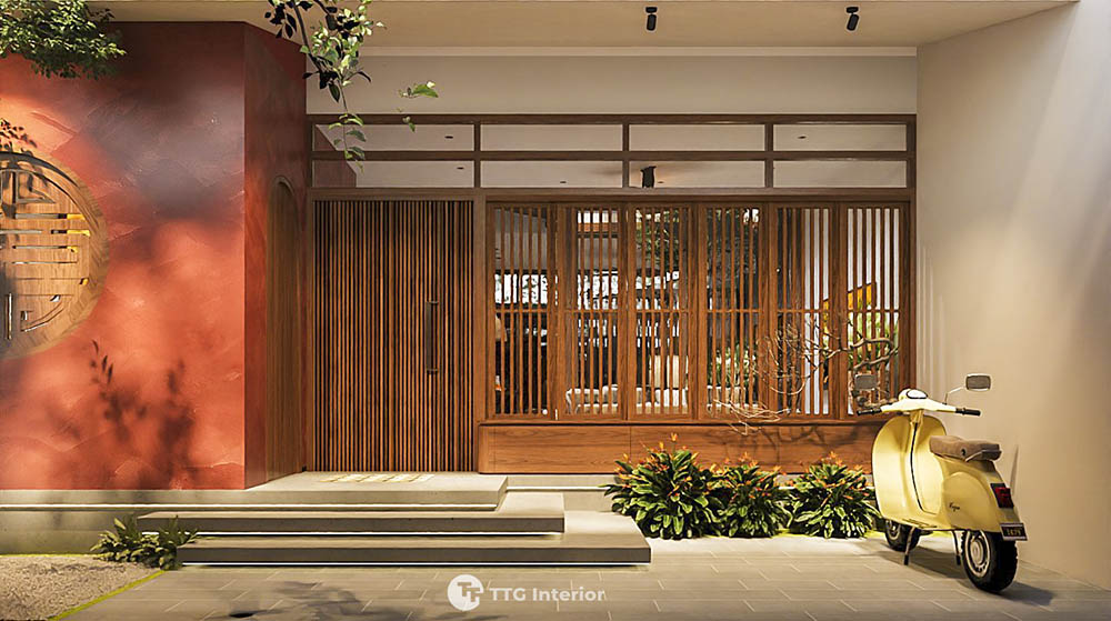 Thiết kế nhà phố sân vườn 2 tầng sống xanh giữa lòng đô thị 7 Lối vào đậm chất Á Đông